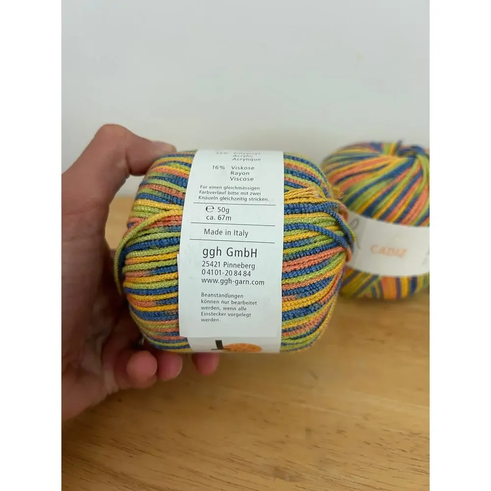 FFH Cadiz Multicolor Cotton Acrylic Viscose Yarn 3 Skeins Rainbow Stripe Blend